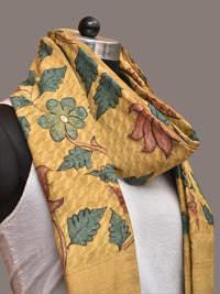 Thumbnail for Yellow Kalamkari Hand Painted Cotton Silk Handloom Dupatta with Lotus and Birds Design - Global Threads - Distacart