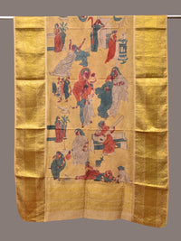 Thumbnail for Yellow Kalamkari Hand Painted Kanchipuram Silk Handloom Dupatta with Painting Design - Global Threads - Distacart