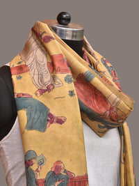 Thumbnail for Yellow Kalamkari Hand Painted Kanchipuram Silk Handloom Dupatta with Painting Design - Global Threads - Distacart