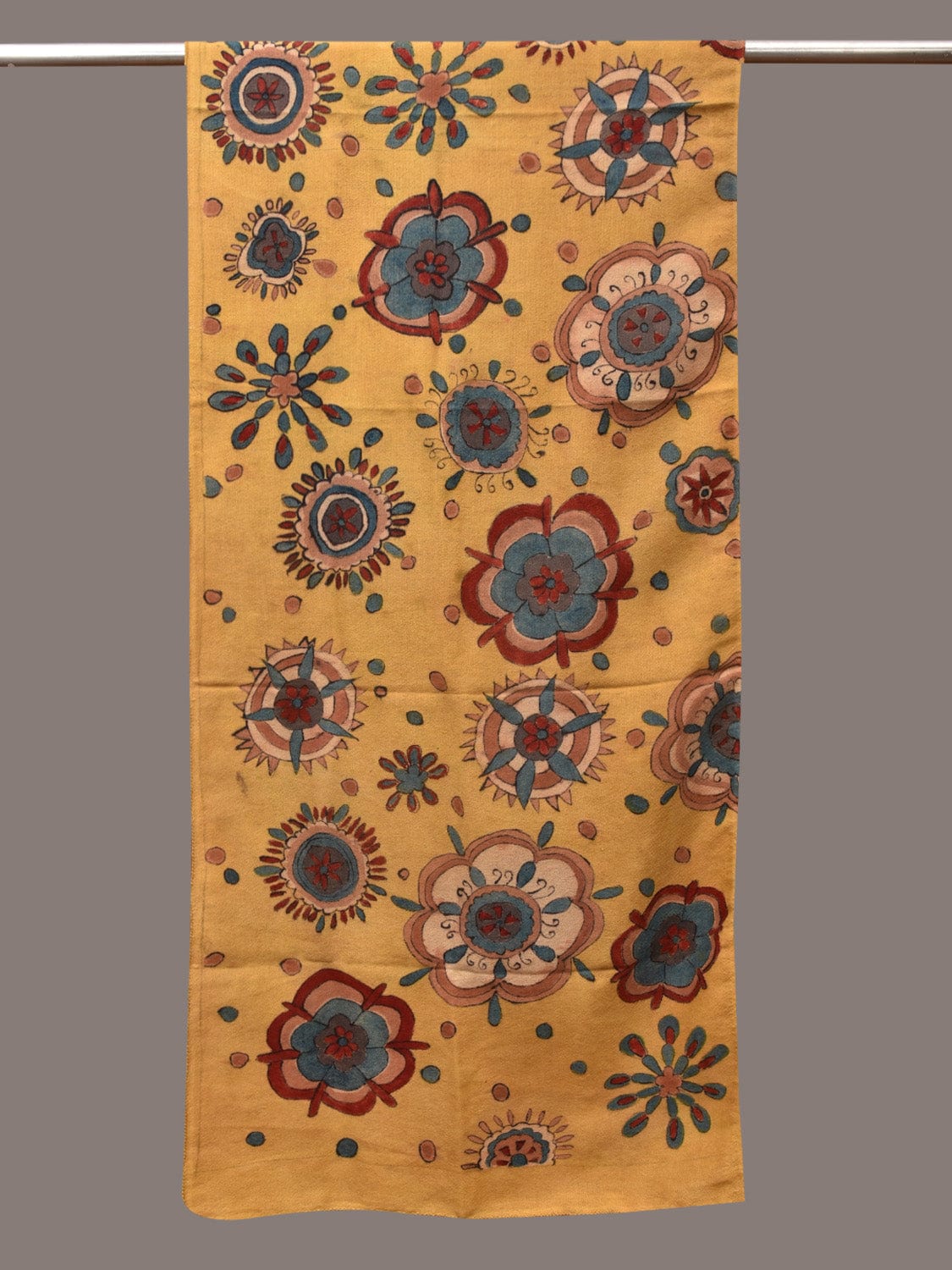 Yellow Kalamkari Hand Painted Woolen Handloom Stole with Floral Design - Global Threads - Distacart