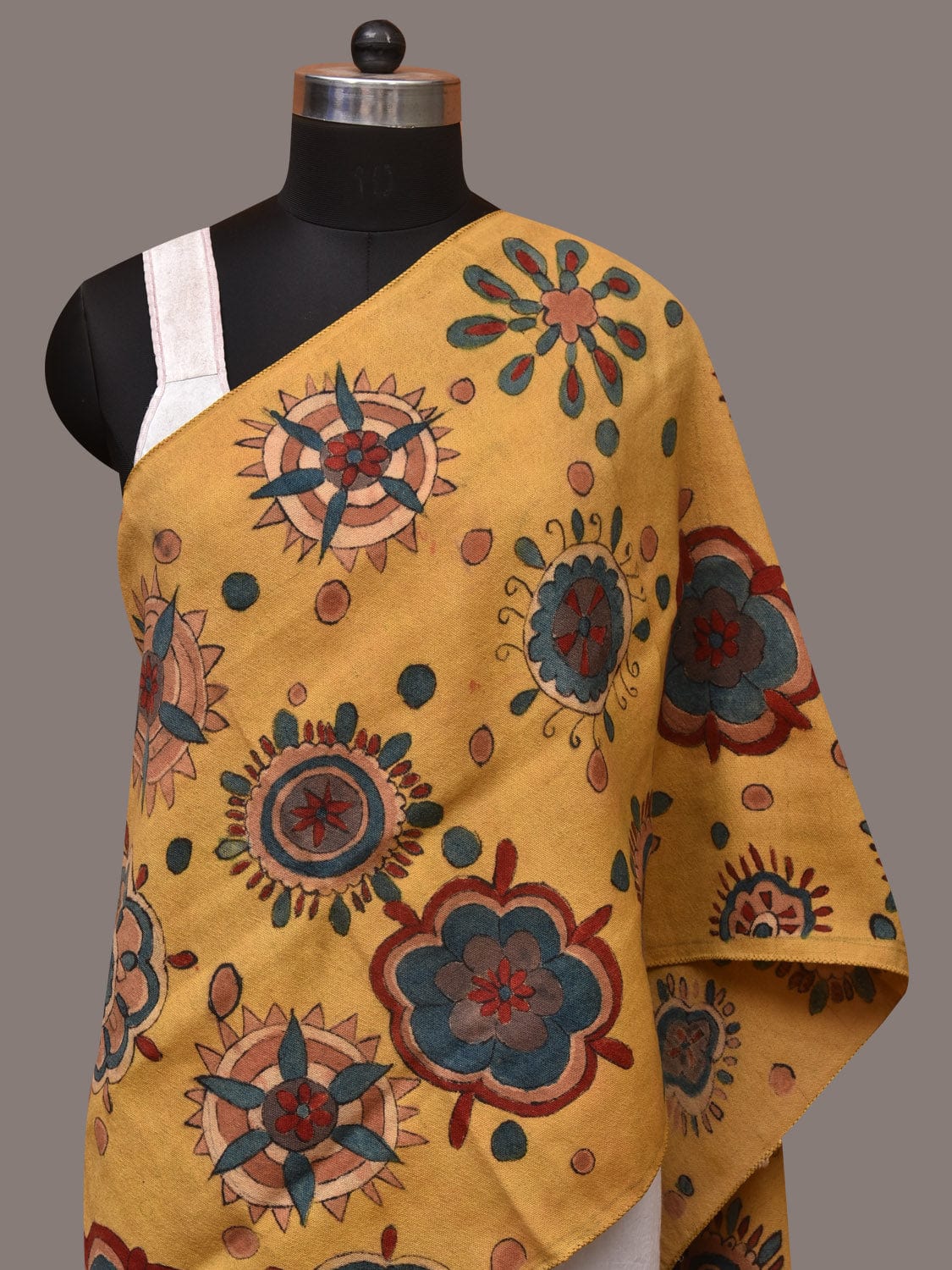 Yellow Kalamkari Hand Painted Woolen Handloom Stole with Floral Design - Global Threads - Distacart