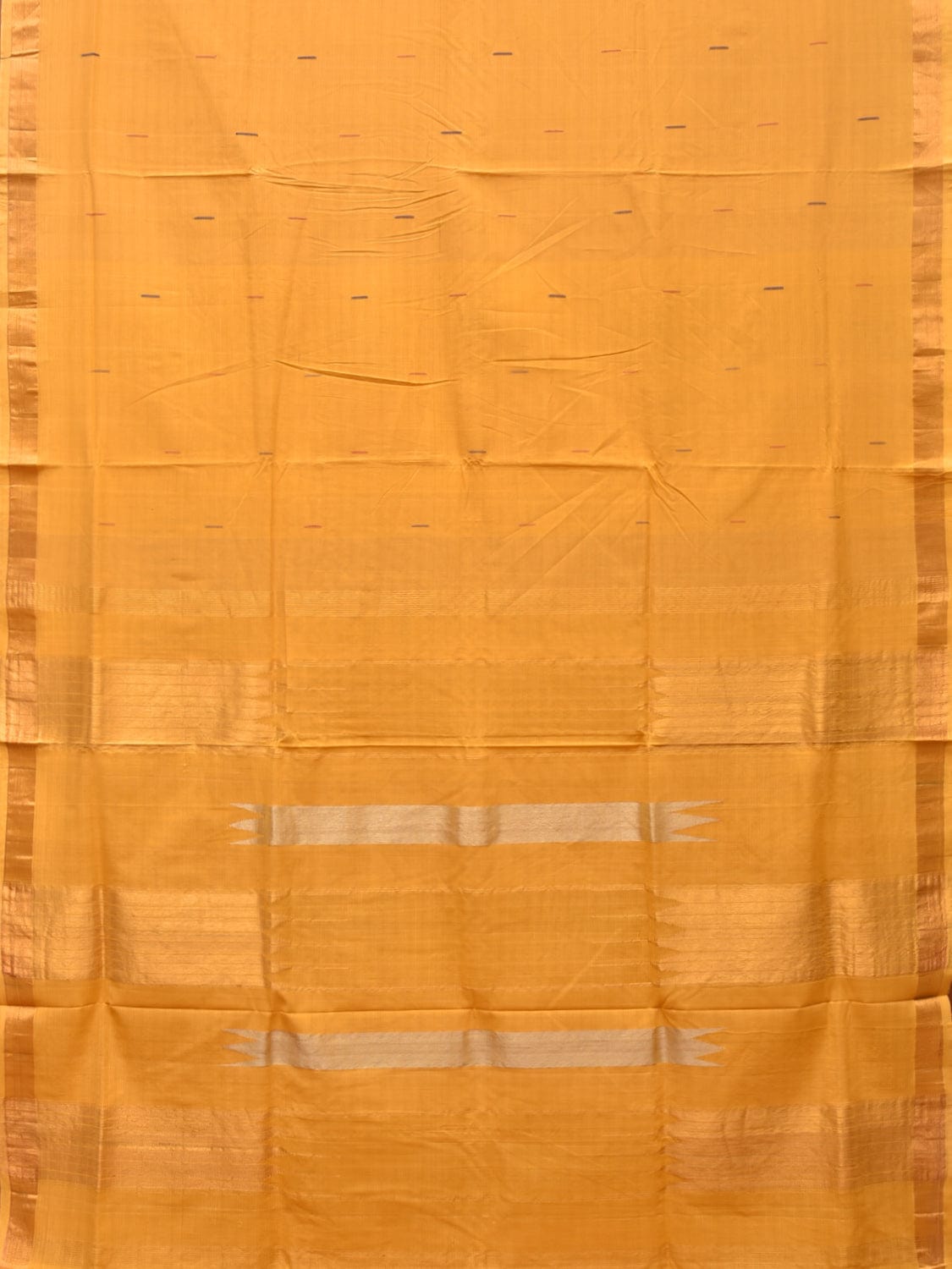 Yellow Khadi Cotton Handloom Saree with Buta and Strip Pallu Design - Global Threads - Distacart