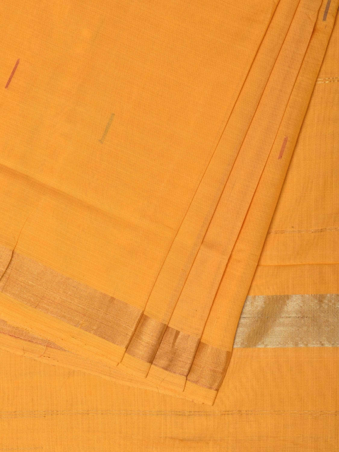 Yellow Khadi Cotton Handloom Saree with Buta and Strip Pallu Design - Global Threads - Distacart