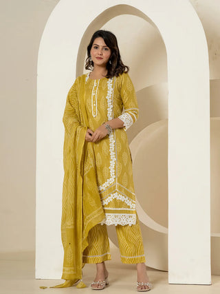 Yufta Yellow Patch Work Pure Cotton Straight Kurta And Dupatta Set