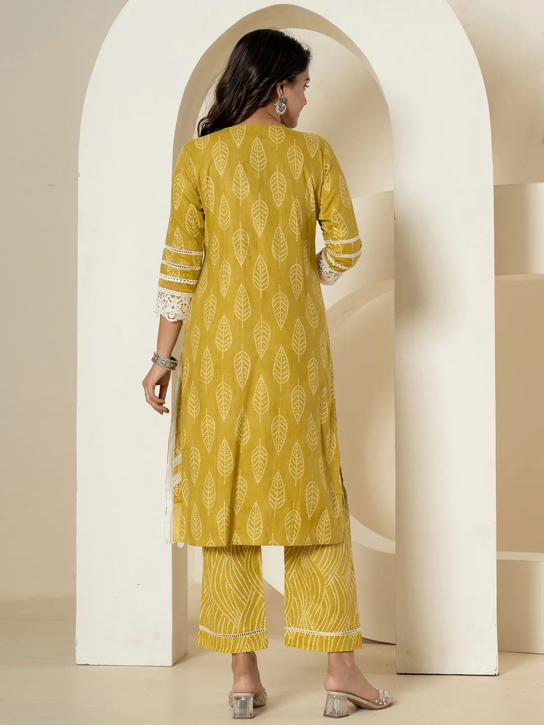 Yufta Yellow Patch Work Pure Cotton Straight Kurta And Dupatta Set
