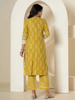Thumbnail for Yufta Yellow Patch Work Pure Cotton Straight Kurta And Dupatta Set