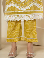 Thumbnail for Yufta Yellow Patch Work Pure Cotton Straight Kurta And Dupatta Set