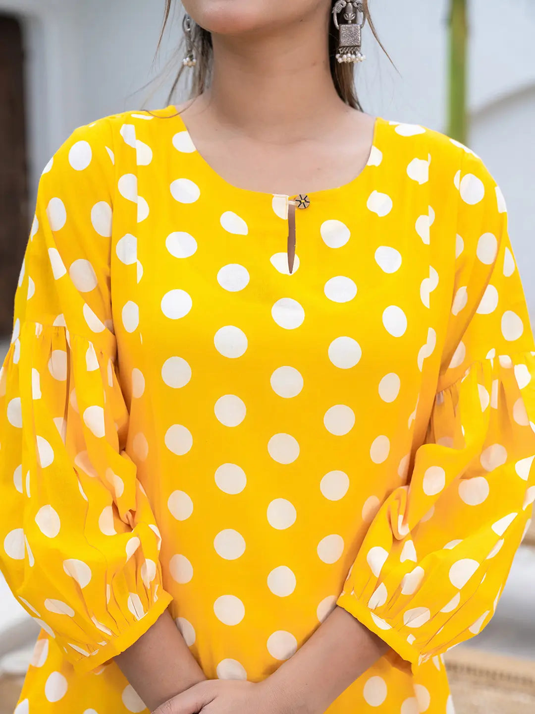 Yufta Yellow Polka Dot Print Top And Trouser Co Ord Set