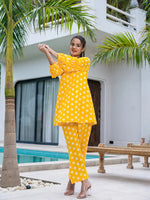 Thumbnail for Yufta Yellow Polka Dot Print Top And Trouser Co Ord Set