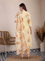 Thumbnail for Yufta Yellow Pure Cotton A-Line Pleated Kurta Dupatta Pant Set