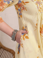Thumbnail for Yufta Yellow Pure Cotton A-Line Pleated Kurta Dupatta Pant Set