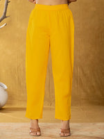 Thumbnail for Yufta Yellow Pure Cotton Fit And Flare Tiered Kurta Trouser & Dupatta Set
