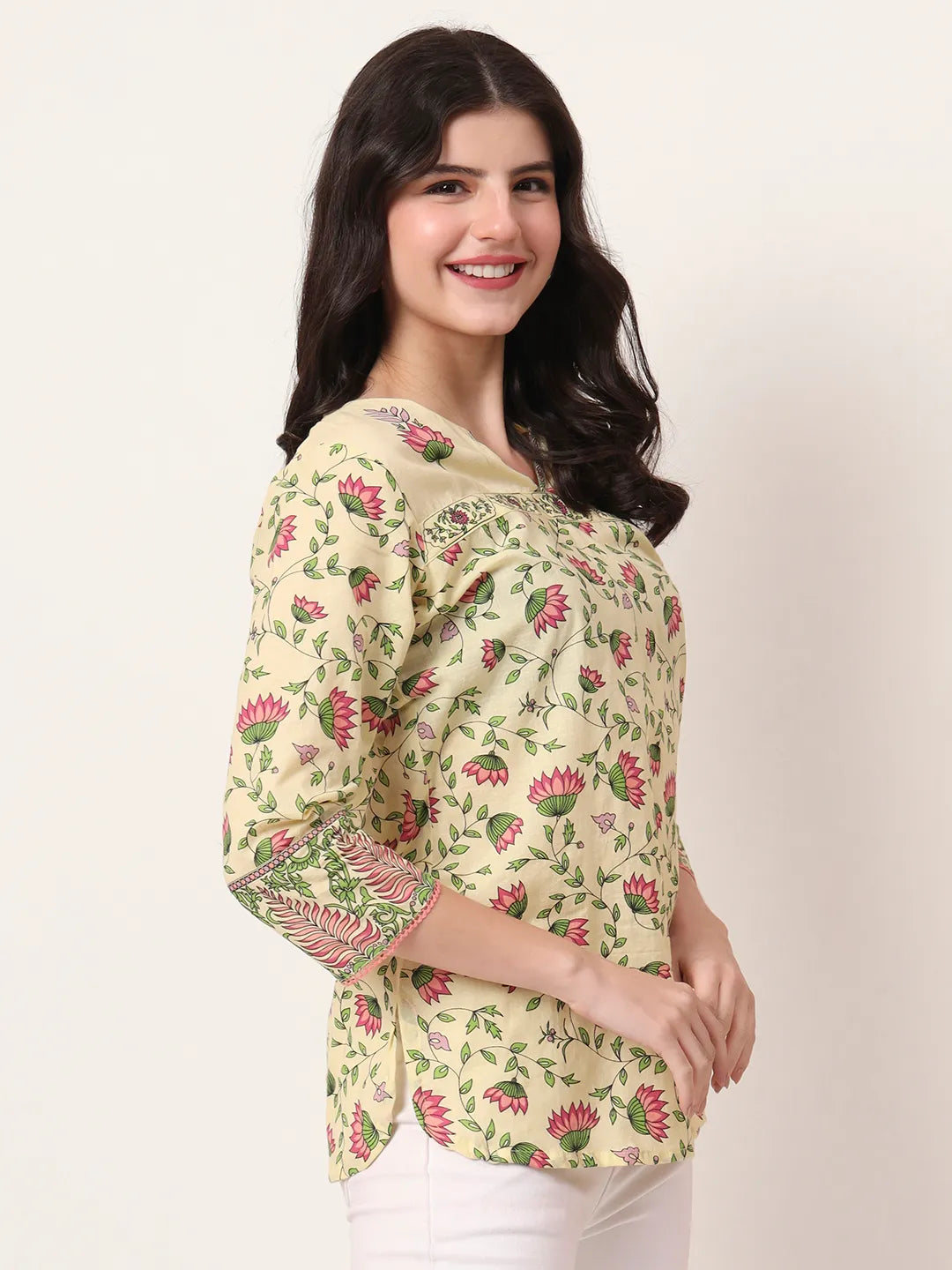 Yufta Yellow Pure Cotton Peplum Top - Distacart