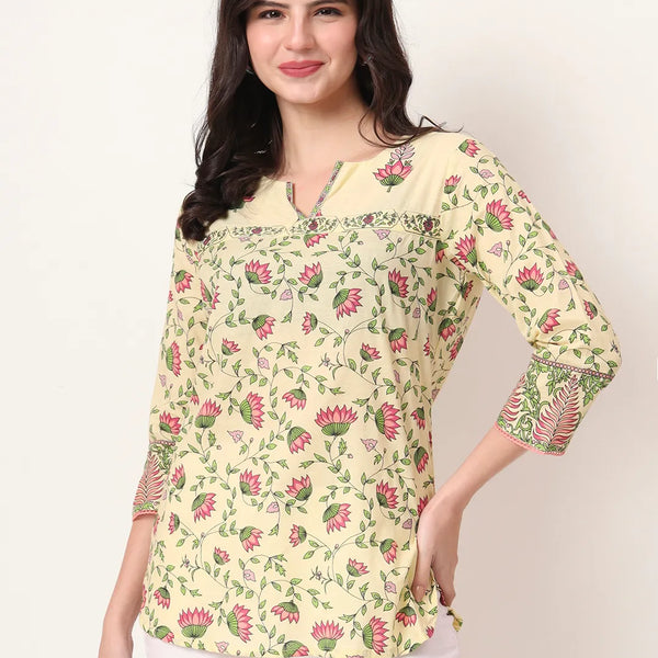 Yufta Yellow Pure Cotton Peplum Top - Distacart