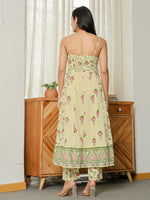 Thumbnail for Yufta Yellow Pure Cotton Sleeveless Strappy Anarkali Kurta Dupatta Set