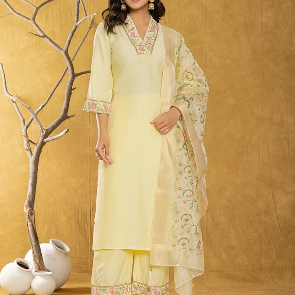 Yufta Yellow Silk Blend Pakistani Style Kurta Dupatta Set - Distacart