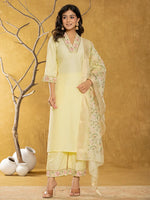 Thumbnail for Yufta Yellow Silk Blend Pakistani Style Kurta Dupatta Set