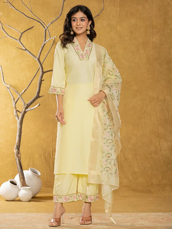 Yufta Yellow Silk Blend Pakistani Style Kurta Dupatta Set