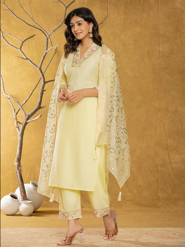 Yufta Yellow Silk Blend Pakistani Style Kurta Dupatta Set