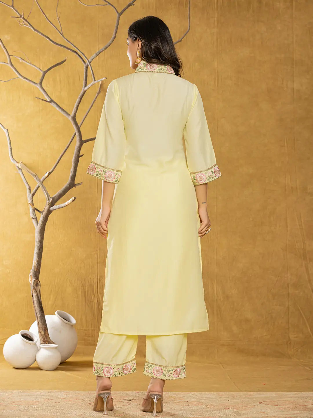Yufta Yellow Silk Blend Pakistani Style Kurta Dupatta Set
