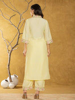 Thumbnail for Yufta Yellow Silk Blend Pakistani Style Kurta Dupatta Set