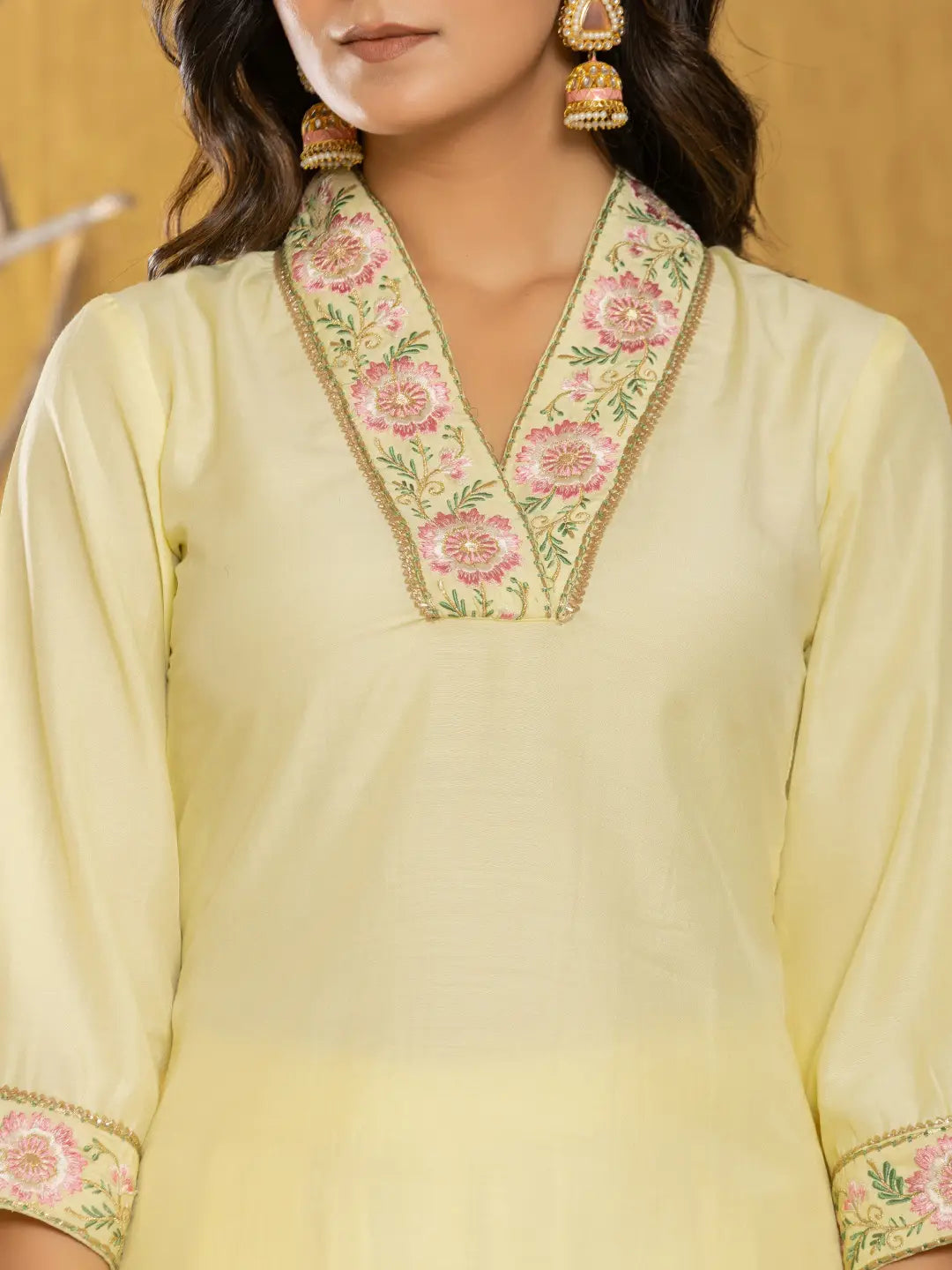 Yufta Yellow Silk Blend Pakistani Style Kurta Dupatta Set