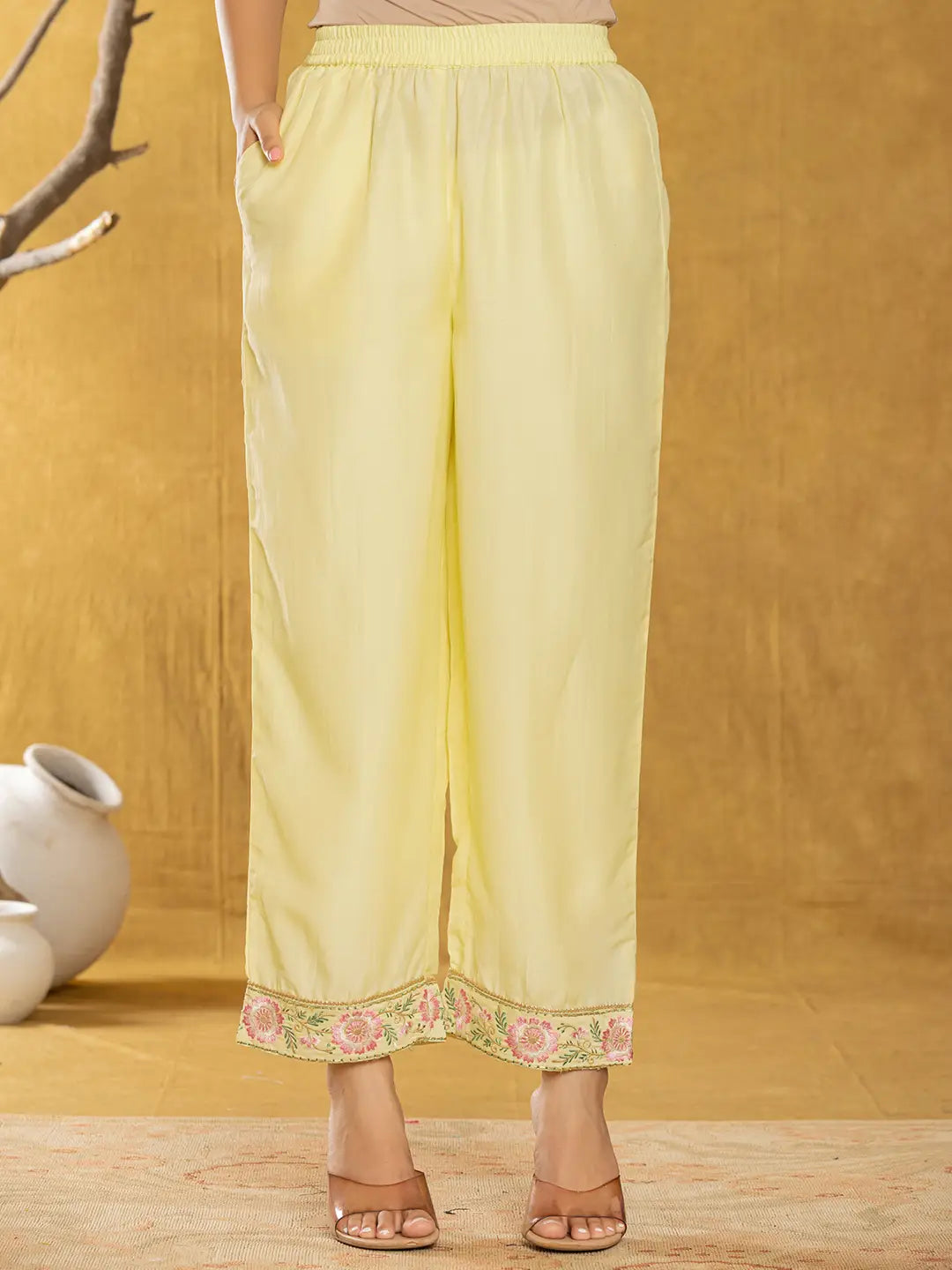 Yufta Yellow Silk Blend Pakistani Style Kurta Dupatta Set