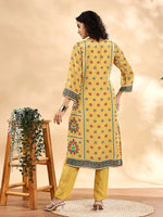 Thumbnail for Yufta Yellow Silk Crepe Cutdana Work Straight Kurta Dupatta Pant Set