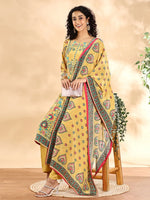 Thumbnail for Yufta Yellow Silk Crepe Cutdana Work Straight Kurta Dupatta Pant Set