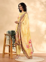 Thumbnail for Yufta Yellow Silk Crepe Sequins Work Straight Kurta Dupatta Pant Set