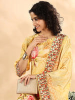 Thumbnail for Yufta Yellow Silk Crepe Sequins Work Straight Kurta Dupatta Pant Set