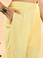 Thumbnail for Yufta Yellow Silk Crepe Sequins Work Straight Kurta Dupatta Pant Set