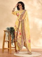 Thumbnail for Yufta Yellow Silk Crepe Sequins Work Straight Kurta Dupatta Pant Set