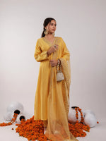 Thumbnail for Yufta Yellow Silk Embroidered Kurta Dupatta Set