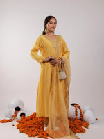 Thumbnail for Yufta Yellow Silk Embroidered Kurta Dupatta Set