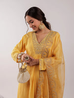 Thumbnail for Yufta Yellow Silk Embroidered Kurta Dupatta Set