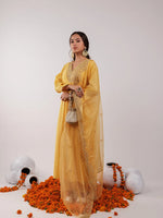 Thumbnail for Yufta Yellow Silk Embroidered Kurta Dupatta Set
