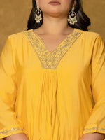 Thumbnail for Yufta Yellow Silk Embroidered Plus Size Kurta Dupatta Set