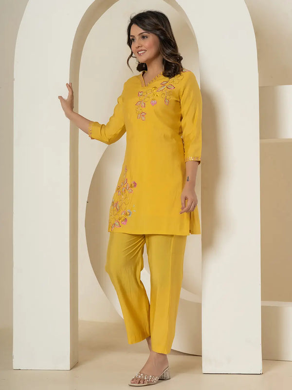 Yufta Yellow Thread_Work Shirt And Trouser Silk Blend Co-Ord Set