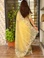 Thumbnail for Evanik Leno Net Organza Embroidered Work Saree With Unstitched Blouse - Distacart