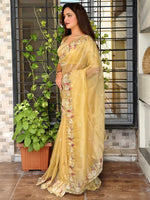 Thumbnail for Evanik Leno Net Organza Embroidered Work Saree With Unstitched Blouse - Distacart