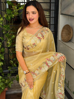 Thumbnail for Evanik Leno Net Organza Embroidered Work Saree With Unstitched Blouse - Distacart