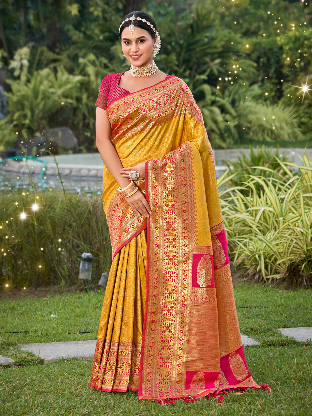 Anaita Yellow Banarasi Saree With Blouse Piece - Distacart