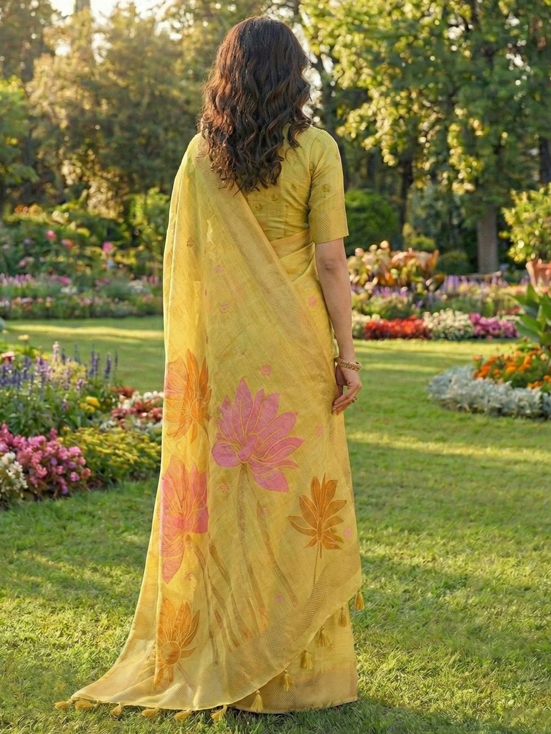 Anaita Yellow Linen Saree With Blouse Piece - Distacart