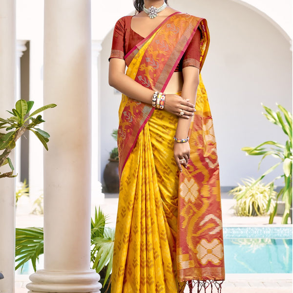 Anaita Yellow Silk Saree With Blouse Piece - Distacart