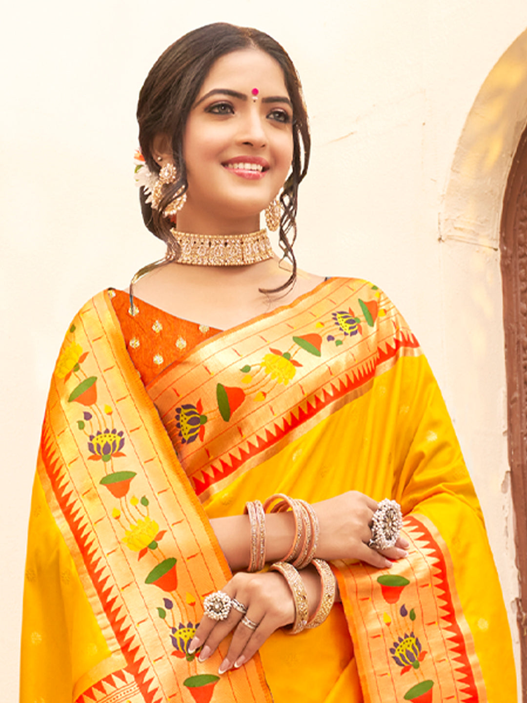 Anaita Yellow Silk Saree With Blouse Piece - Distacart