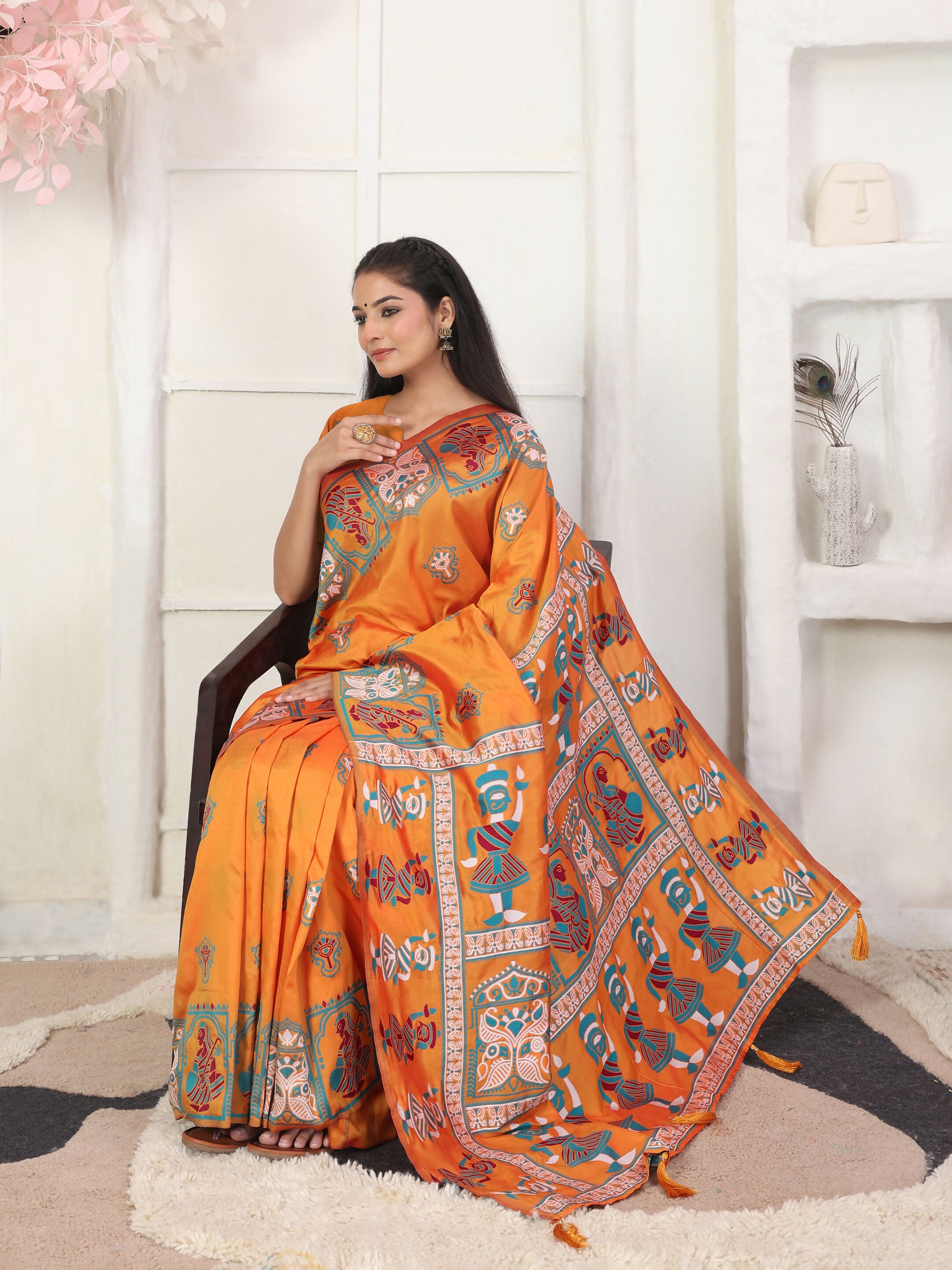 Astita Silk Blend Orange Saree