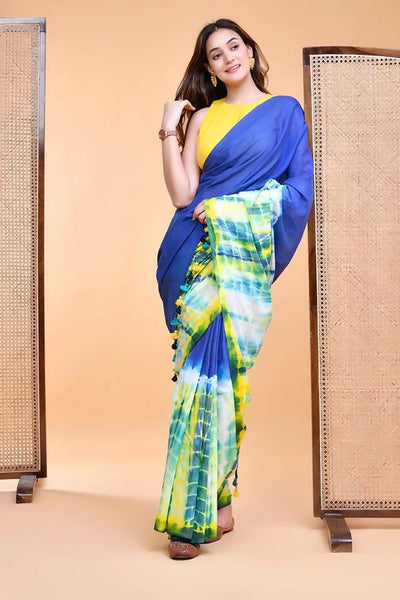 Exclusive Collection Blue Green Beautiful Super Soft Most Comfortable Pure Mul Cotton Saree