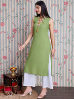 Thumbnail for Ode by House of Pataudi Embroidered Thread Work Straight Kurta with Palazzos - Distacart