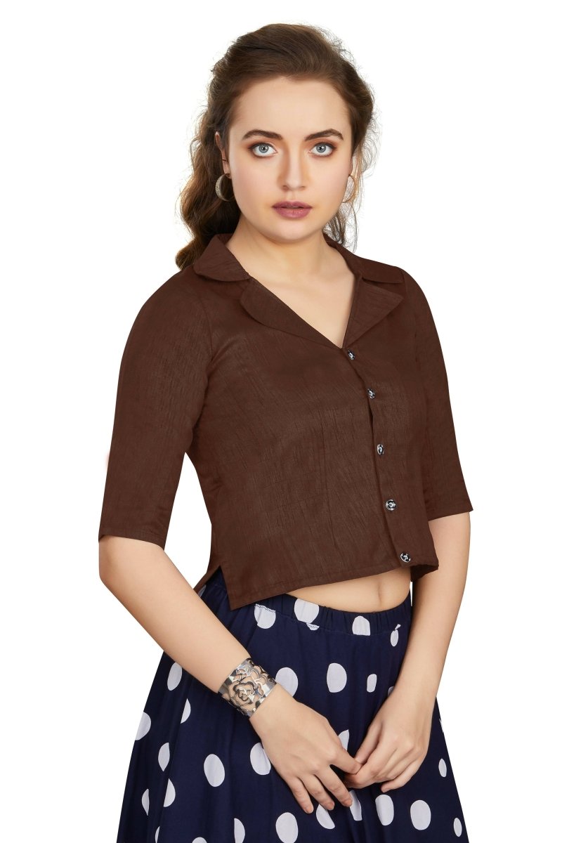 Aastha Fashion Women's Women's Coffee Art Silk Button Readymade Blouse - Distacart